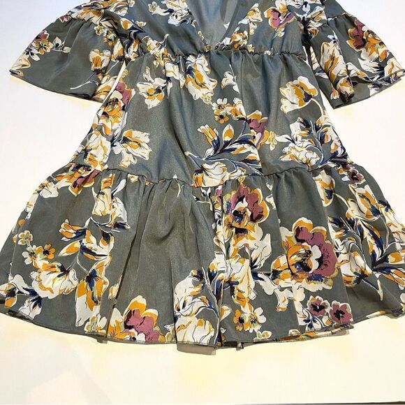 Schein Mini Dress Large(8-10) Gray with yellow/pink multi floral pattern - Picture 5 of 10